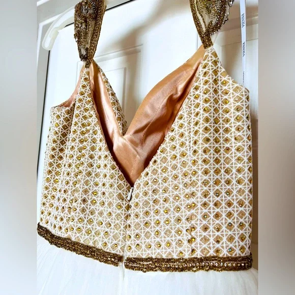 Vienna Prom Damaged Elegant Ivory and Gold Formal Prom | Wedding Gown - Picture 11 of 16